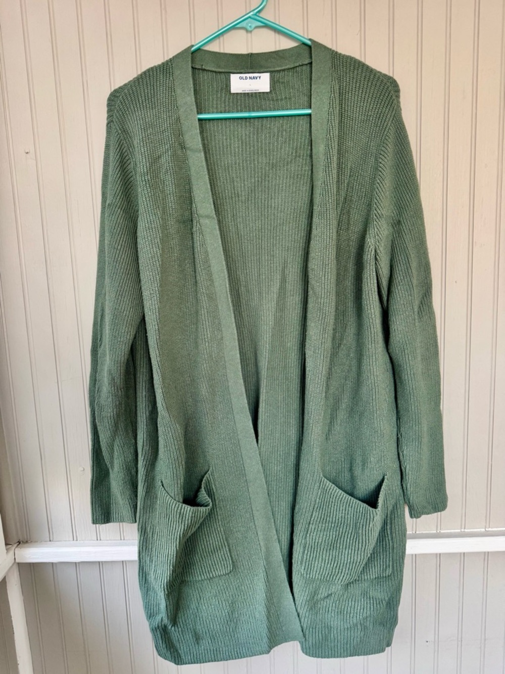 Old Navy dark sage Green Open Cardigan with Front Pockets